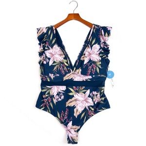 Cupshe Kids Floral Bodysuit - Navy and Pink